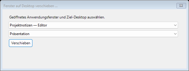 Dialog zum Verschieben eines Editor-Fensters auf den Desktop Präsentation