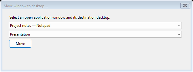 Dialog to move a Notepad window to the Presentation desktop